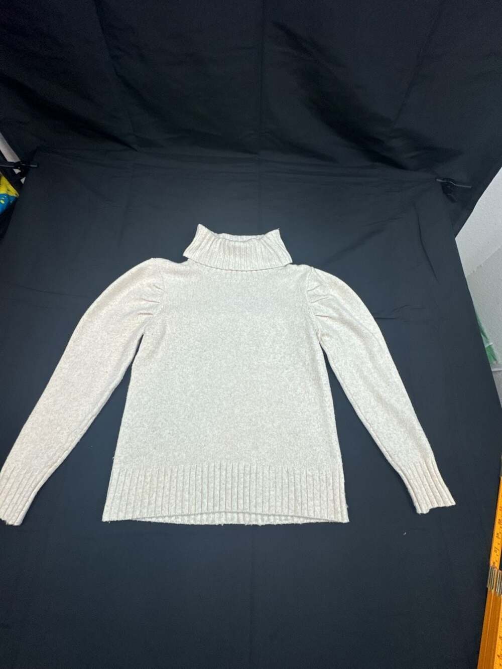 Cabi Cream Turtleneck Sweater Ruffle Sleeve